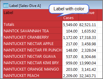Dive window with label color set.
